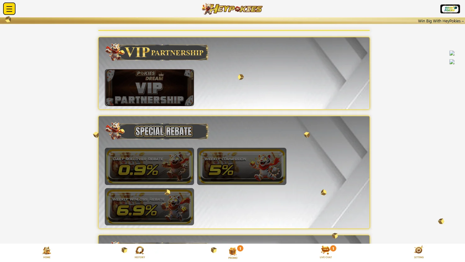 Heypokies Casino promotions screen on desktop